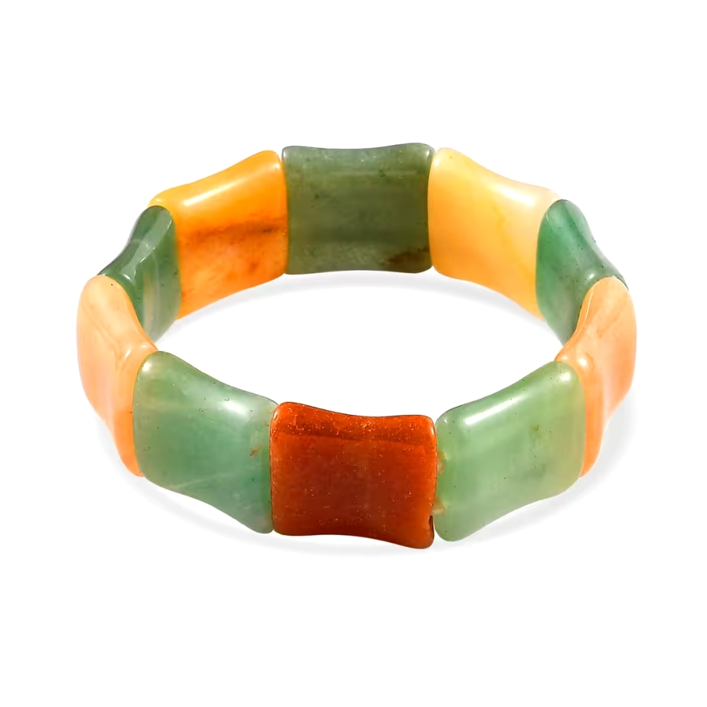 Green Aventurine and Agate 294.60 ctw Block Stretch Bracelet